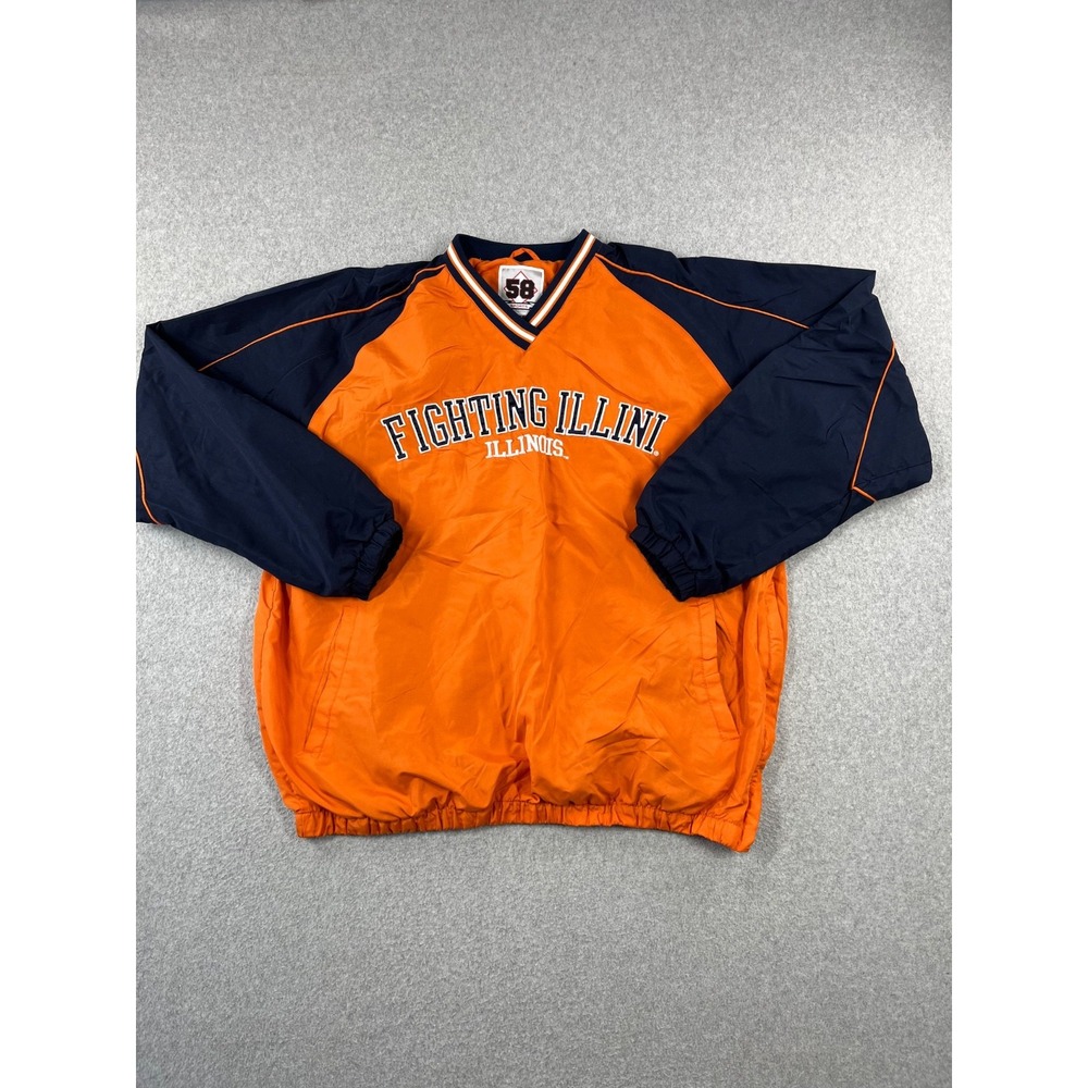 University Of Illinois Pullover Mens XL Orange Side Zip Lined 58 Sports
